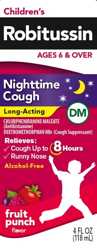 Childrens Robitussin Nighttime Cough Long-Acting DM packaging