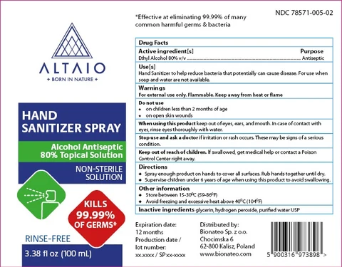 ALTAIO Hand Sanitizer Spray 100 mL