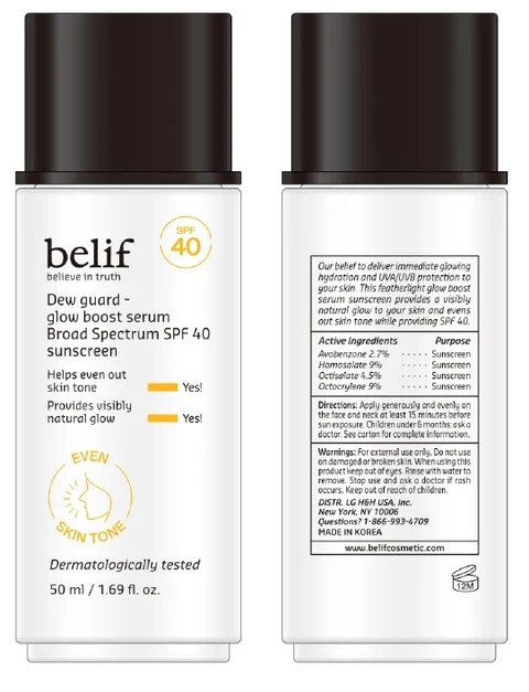 belif Dew guard - milky sun serum Broad Spectrum SPF 40 sunscreen / belif Dew guard - glow boost Serum Broad Spectrum SPF 40 sunscreen 포장
