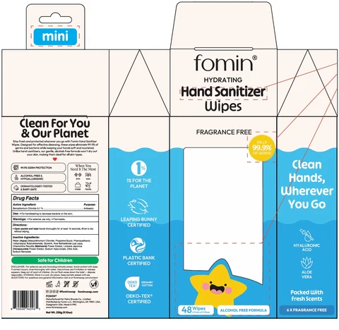 fomin mini Hand Sanitizer Wipes FRAGRANCE FREE packaging