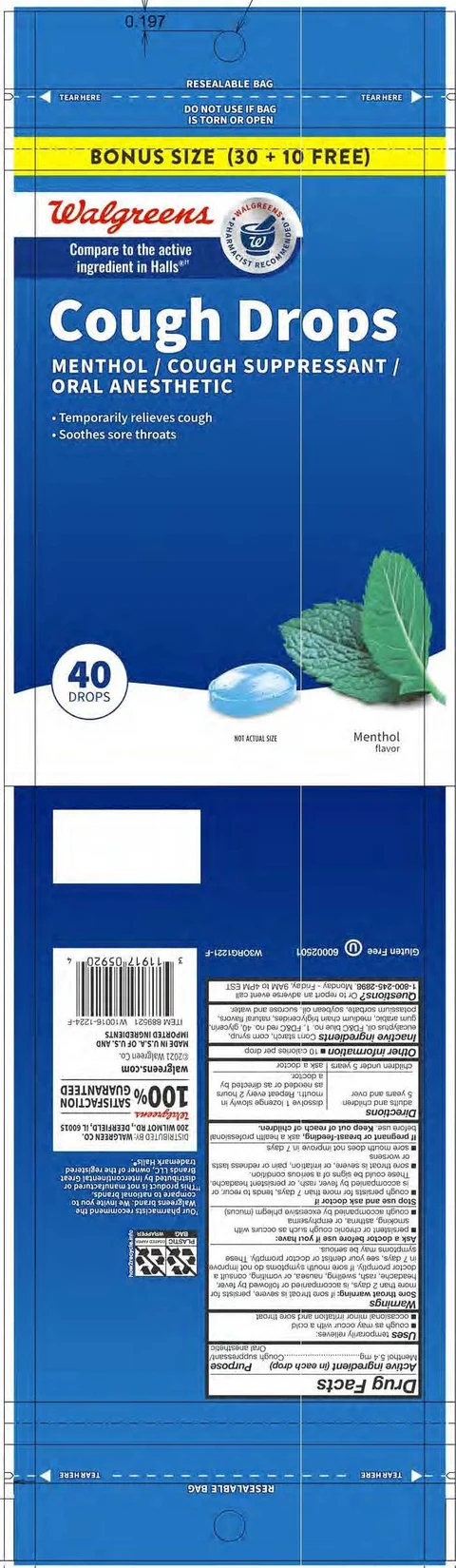Walgreens Menthol Cough Drops packaging