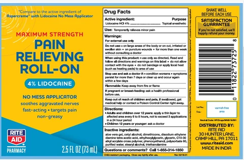 Rite Aid Lidocaine Roll on packaging