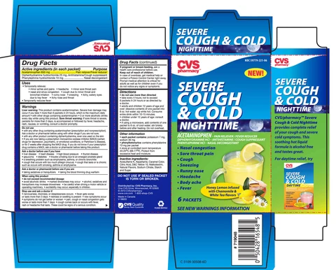 CVS Pharmacy Nighttime Severe Cough and Coldhoney lemon infused with chamomile and white tea flavors 포장