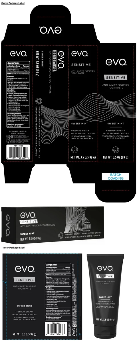 evo SENSITIVE ANTI-CAVITY FLUORIDE SWEET MINT packaging
