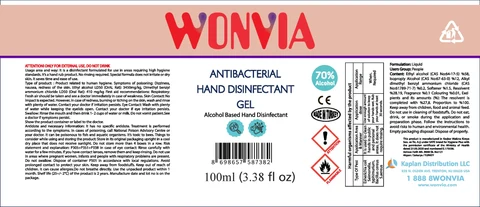 Wonvia Hand Disinfectant Gel packaging