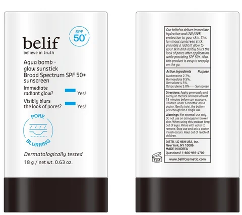 belif Aqua bomb - glow sunstick SPF50 포장