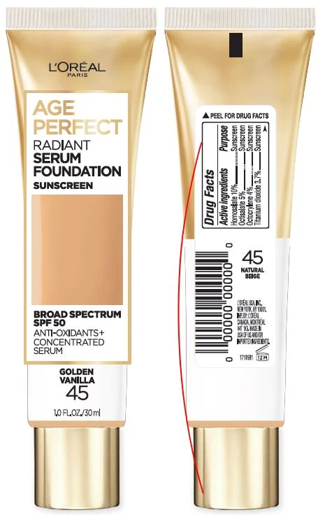 Loreal Paris Age Perfect Radiant Serum foundation SPF 50 packaging