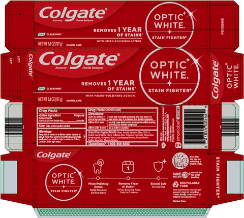 COLGATE OPTIC WHITE NON-HP STAIN FIGHTER CLEAN MINT packaging