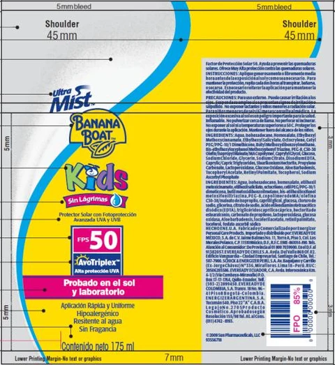 Banana Boat UltraMist Kids SPF 50 Factor de Proteccion Solar 50 포장