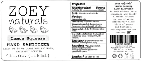 Zoey Naturals Lemon Squeeze Hand Sanitizer 포장