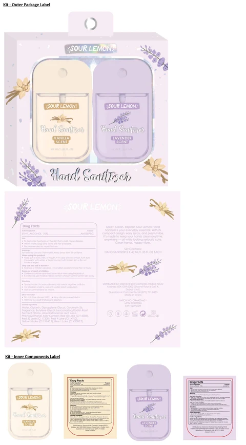 SOUR LEMON Hand Sanitizer - VANILLA AND LAVENDER SCENT 포장