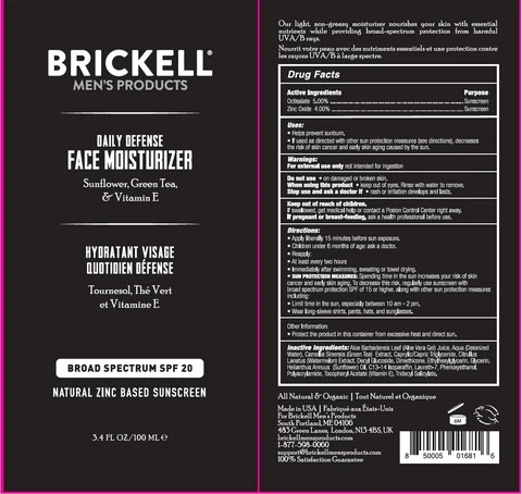 Brickell Mens Products Daily Defense Face Moisturizer SPF-20 packaging