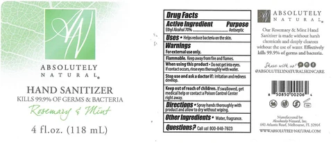 Absolutely Natural Rosemary and Mint Hand Sanitizer packaging