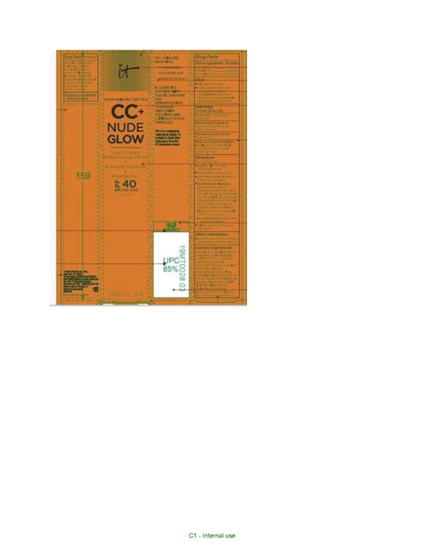 IT COSMETICS YOUR SKIN BUT BETTER CC PLUS NUDE GLOW Color Correcting Medium Coverage Skin Tint plus Brightening Glow Serum plus Broad Spectrum SPF 40 Sunscreen packaging