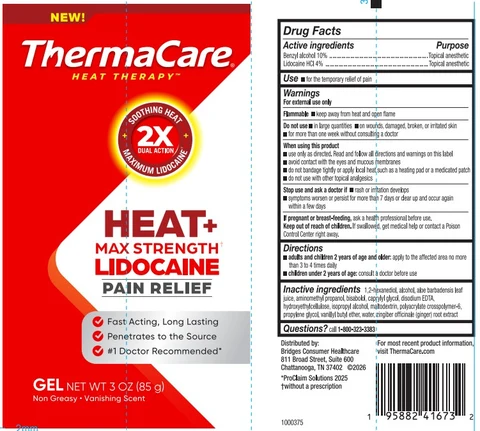 Thermacare Heat Therapy Max Strength Lidocaine Pain Relief Gel packaging