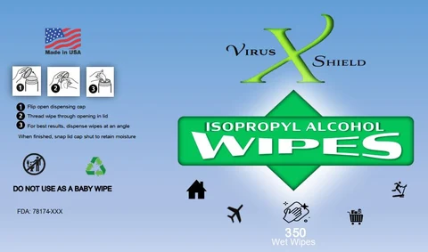 Virus Shield Isopropyl Alcohol Wipes 포장