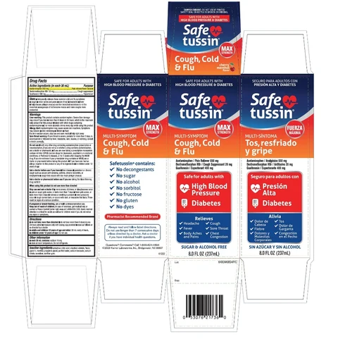 Safetussin High Blood Pressure and diabetesCough, Cold and Flu 포장