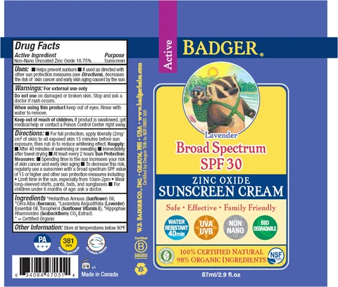 Badger Lavender SPF 30 Sunscreen 포장