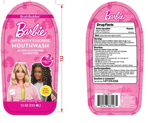 BRUSH BUDDIES BARBIE ANTICAVITY FLUORIDE BUBBLEGUM 포장