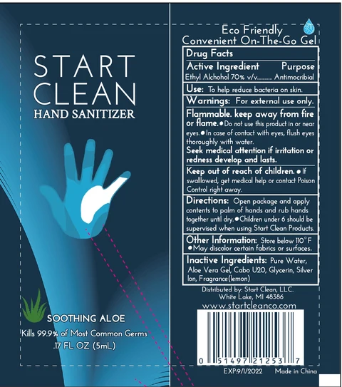 Start Clean hand sanitizer packaging