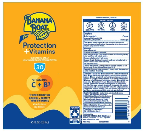 BANANA BOAT PROTECTION PLUS VITAMINS SUNSCREEN UVA/UVB BORAD SPECTRUM SPF 30 포장