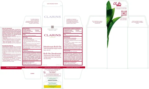CLARINS - ROLL-ON DEODORANT Aluminum Chlorohydrate - Antiperspirant, Long-lasting Alcohol-free 포장
