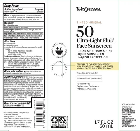 Walgreens SPF 50 Tinted Mineral Fluid packaging