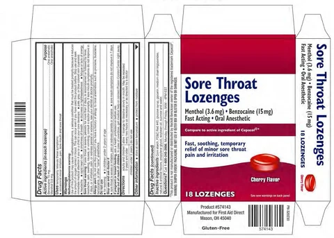 cherry throat relief lozenges packaging