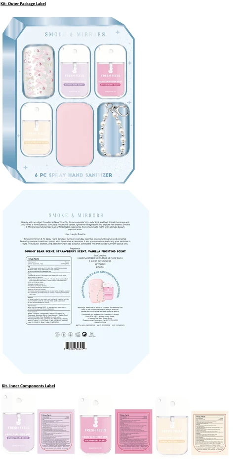 SMOKE AND MIRRORS 6 PC HAND SANITIZER GUMMY BEAR, STRAWBERRY AND VANILLA FROSTING SCENT 포장