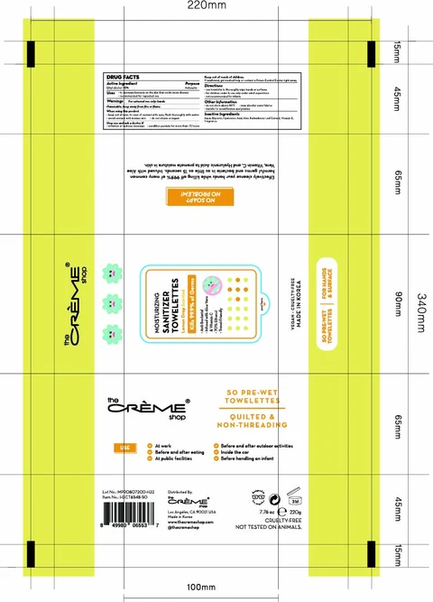 The creme shop Moisturizing Sanitizer Towelettes Lemon Drop Scented packaging