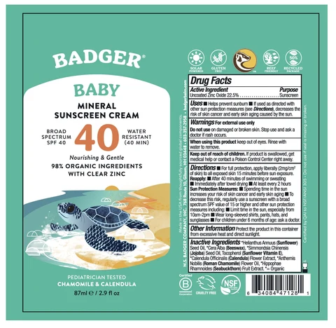 Badger Baby Sunscreen Cream Broad Spectrum SPF 40 포장