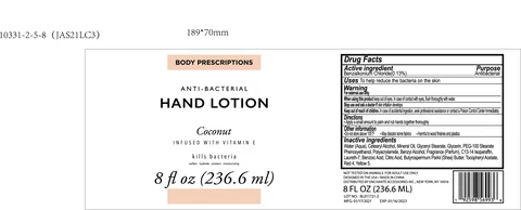 BODY PRESCRIPTIONS Coconut INFUSED WITH VITAMIN E ANTIBACTERIAL HAND 포장