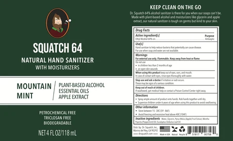 Squatch 64 Natural Hand Sanitizer Mountain Mint packaging