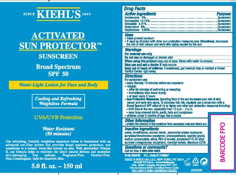 Kiehls Since 1851 Activated Sun Protector Broad Spectrum SPF 50 Sunscreen Water Resistant 80 MInutes 포장