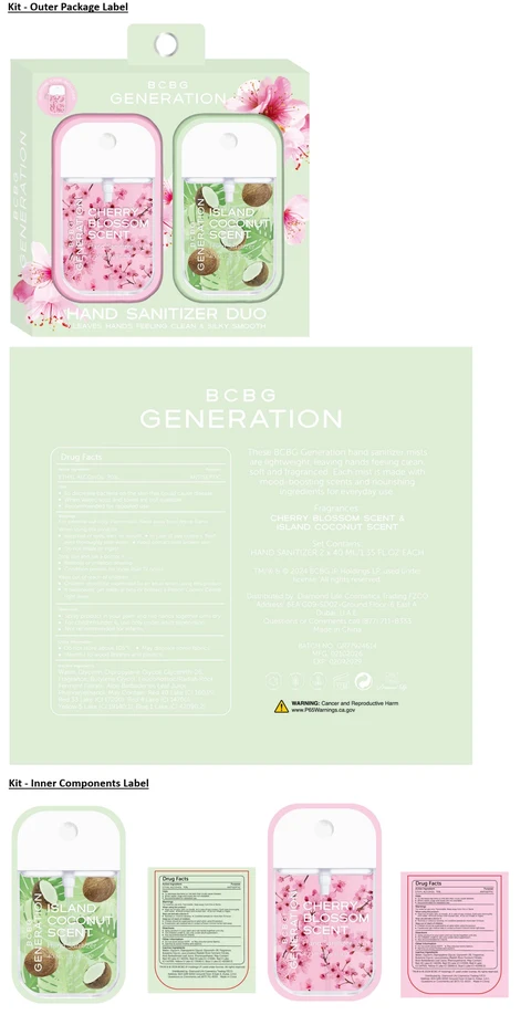 BCBG GENERATION HAND SANITIZER DUO - CHERRY BLOSSOM AND ISLAND COCONUT SCENT 포장