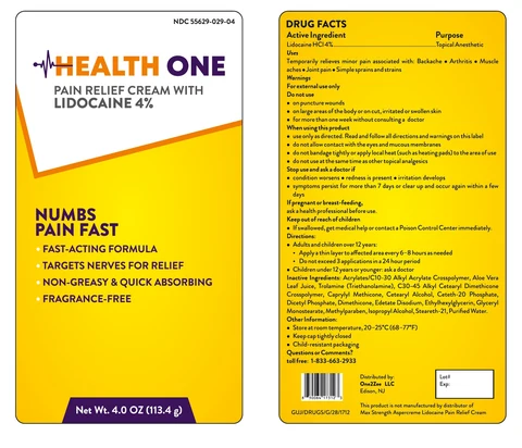 Health One Pain Relief Cream with Lidocaine 4% packaging