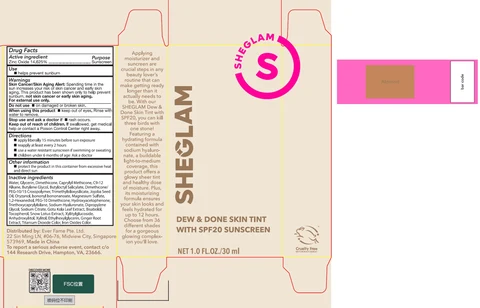 Sheglam Dew and Done Skin Tint with SPF 20 Almond 포장