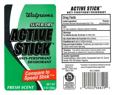 Walgreens Active StickAntiperspirant Deodorant 3 oz packaging