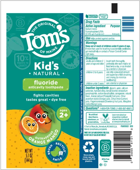 TOMS OF MAINE KIDS OUTRAGEOUS ORANGE MANGO 포장