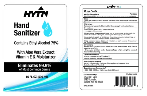HYTN HAND SANITIZER WITH ALOE VERA AND VITAMIN E packaging