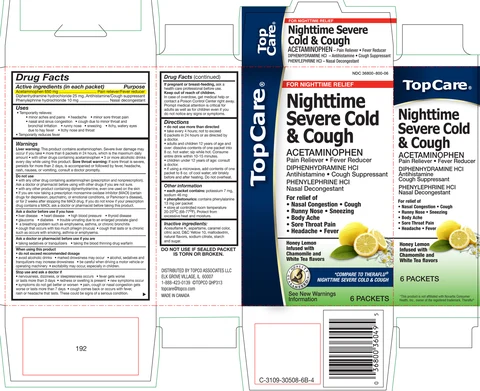 TopCare Nighttime Severe Cold and Coughhoney lemon infused with chamomile and white tea flavors packaging