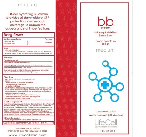 LifeCellbb cream Hydrating Anti-Oxidant Beauty Balm Broad Spectrum SPF 30 medium packaging
