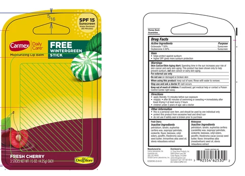 Carmex Daily Care Moisturizing Lip Balm Free Wintergreen and Fresh Cherry SPF 15 포장