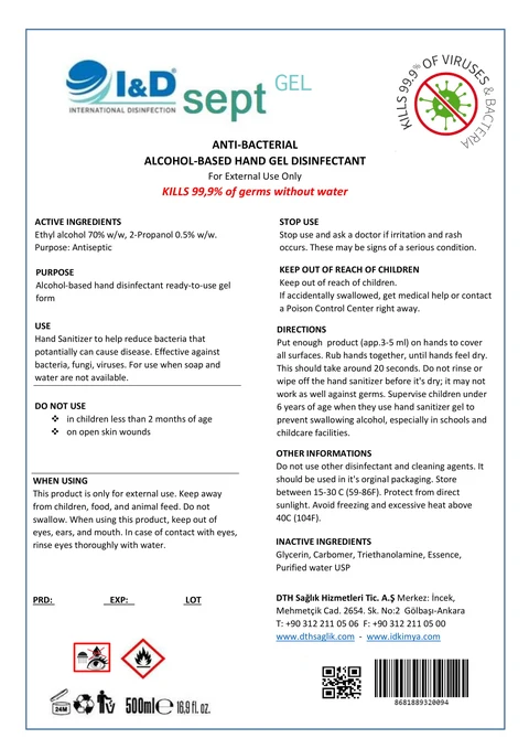 I D ANTI BACTERIAL ALCOHOL BASED HAND DISINFECTANT 포장
