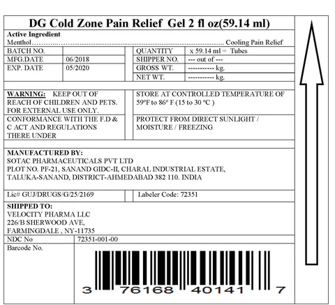 Cold Zone Pain Relieving Gel- DG Health 포장