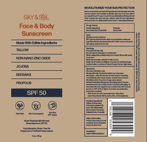 Sky and Sol Sunscreen SPF50 packaging
