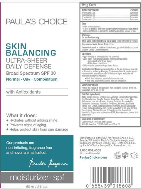 Skin Balancing Ultra Sheer Daily Defence SPF 30Paulas Choice 포장