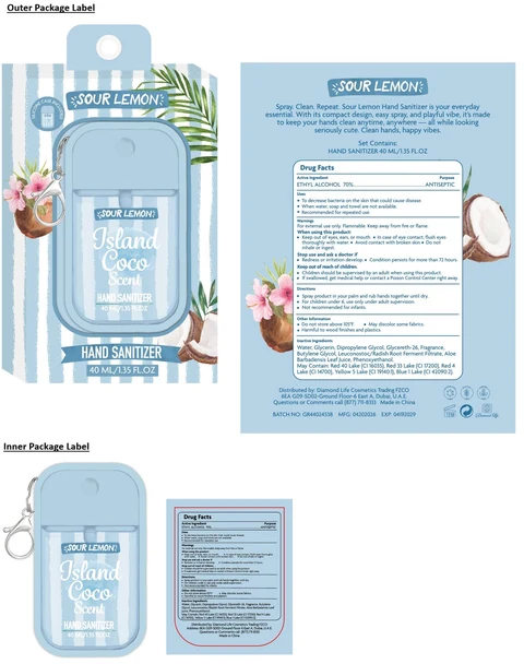 SOUR LEMON HAND SANITIZER Island Coco Scent 포장