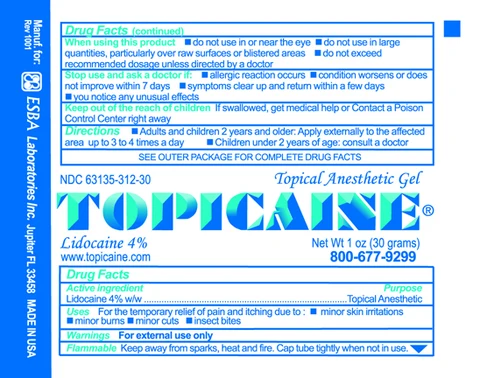 Label affixed to tubes of Topicain 4% 30 grams