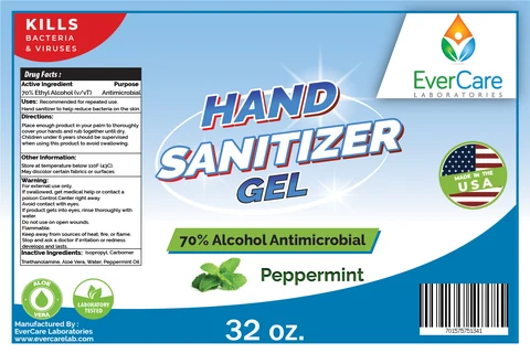 32oz Hand Sanitizer Gel Peppermint EverCare Labs 포장